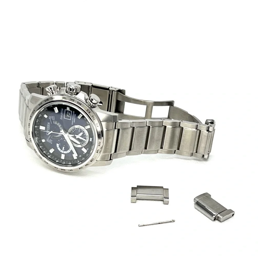Citizen Eco-Drive World Time A-T Bracelet Watch Solar Silver-Toned w/ Blue Face - Picture 6 of 13